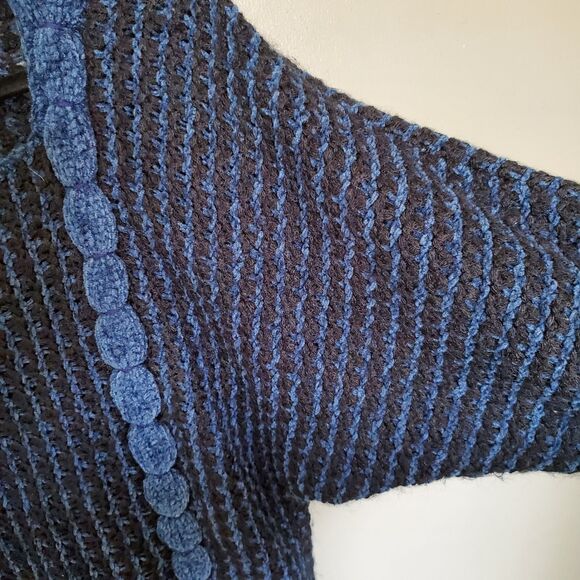Vintage Y2K Sweater Blue Black Knit Chenille Accents Dolman Sleeves *READ* - Picture 7 of 12